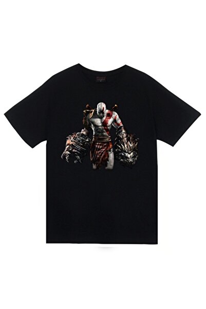 fame-stoned Bog rata Kratos Štampano unisex crna 100% pamuk T-shirt