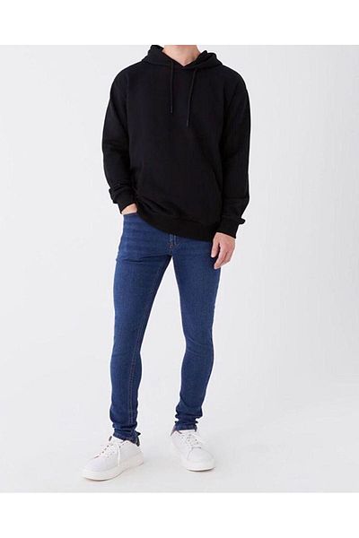 THE WHITE Black Kangaroo Pocket Men's Hooded Sweatshirt