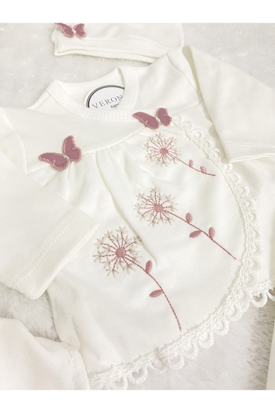 VERONA TARZ Organic 5-Piece Hospital Discharge Set with Butterfly Embroidery for Baby Girl - Newborn Outfit 50-56cm 0-3Months