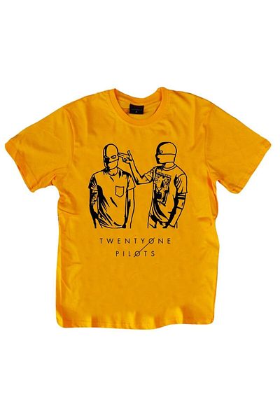 fame-stoned Унисекс 100% памучна жълта тениска с щампа Twenty One Pilots