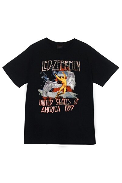 fame-stoned Μπλουζάκι με στάμπα Led Zeppelin Unisex 100% βαμβακερό μαύρο