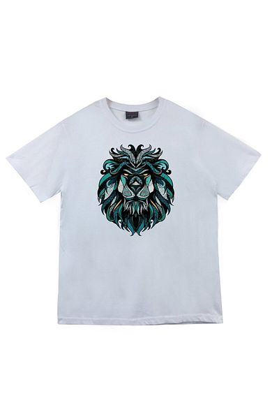 fame-stoned Λευκό μπλουζάκι Unisex 100% βαμβακερό με στάμπα Lion