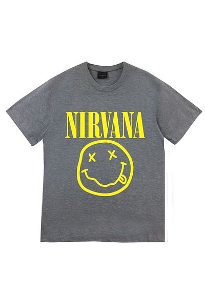 fame-stoned Μπλουζάκι Nirvana Music Band με στάμπα Unisex 100% βαμβακερό γκρι μπλουζάκι