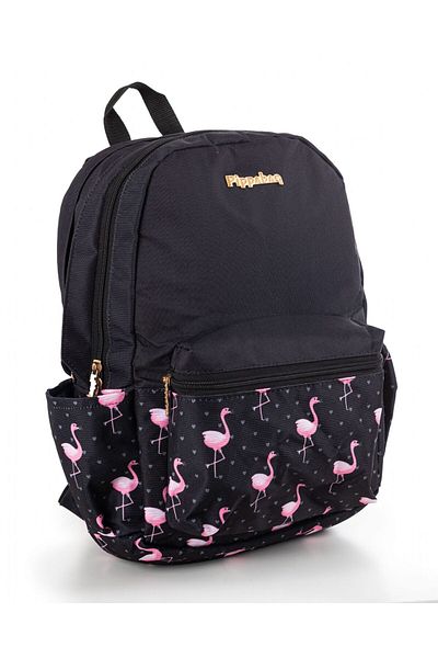 Pippa Flamingo Black School and Casual Backpack with Three Eyes