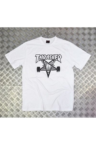 fame-stoned Μπλουζάκι Thrasher Printed Unisex 100% Cotton Λευκό T-shirt