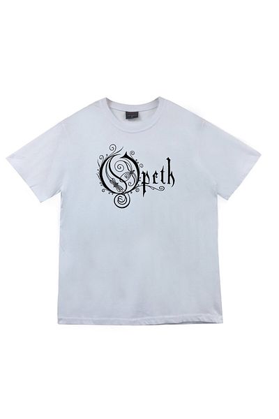 fame-stoned Λευκό μπλουζάκι Opeth Music Band με στάμπα Unisex 100% βαμβάκι