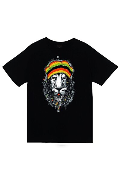 fame-stoned Aslan Štampano Unisex 100% pamuk Crna T-shirt