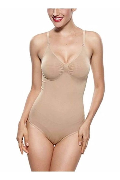 REYNEV Body cu corset sport de culoare nud model Mamey - Body cu corset cu efect Push Up cu capse