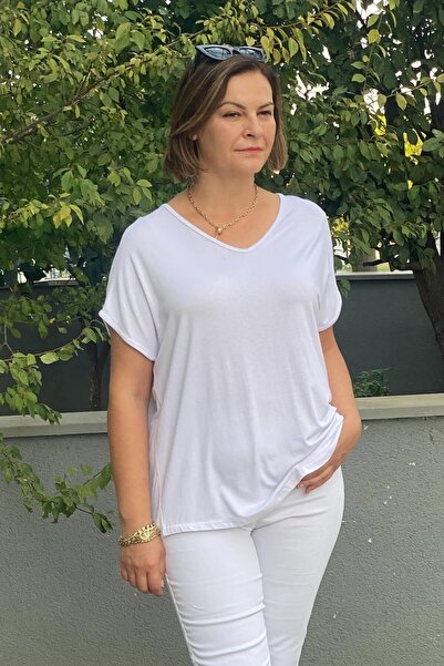 Mia Butik Plus Size White Minnoş Blouse