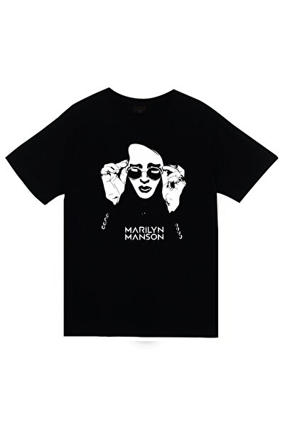 fame-stoned Tricou negru unisex cu imprimeu Marilyn Manson 100% bumbac