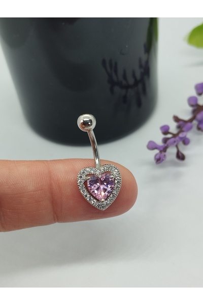DCPİERCİNG Cerrahi Çelik Pembe Zirkon Kalp Göbek Belly Piercing