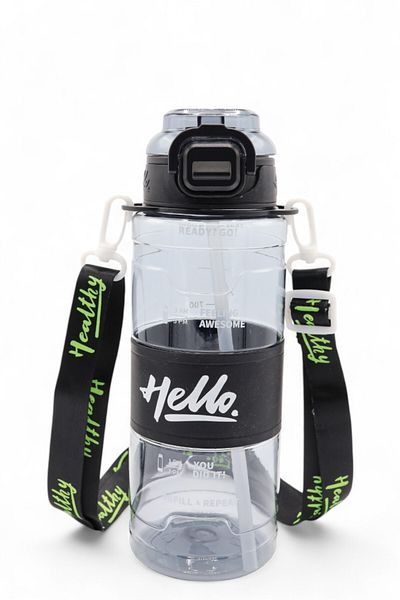 M&B WATER BOTTLE 800 ml Daily Sports Water Bottle with Colorful Neck Strap - Hello Straw Drinker