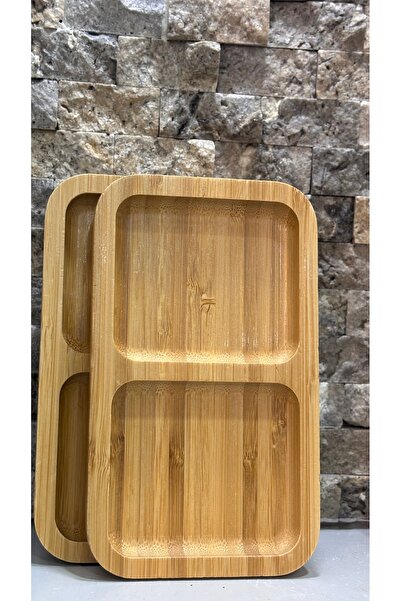 ARİN MODA Arin Homtes Den Bamboo Multi-Purpose Presentation Plate with Square Section 2 Pieces
