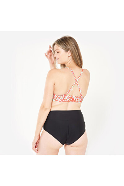 Decathlon Nabaiji Kadın Sporcu Kesim Yuvarlak Yaka Bikini Üstü - Kırmızı - Desenli - Lıla