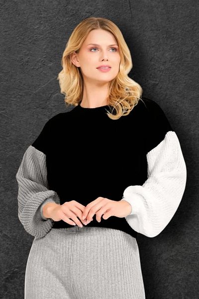 BİRBEYSTORE Tricotaj de damă cu mâneci pulover de culoare dublă