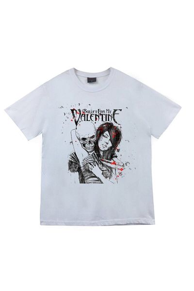 fame-stoned Tricou alb unisex 100% bumbac cu imprimeu Bullet For My Valentine