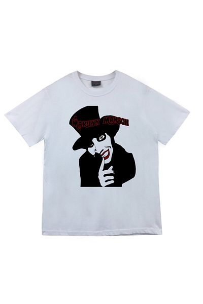 fame-stoned Λευκό μπλουζάκι Marilyn Manson Printed Unisex 100% βαμβάκι