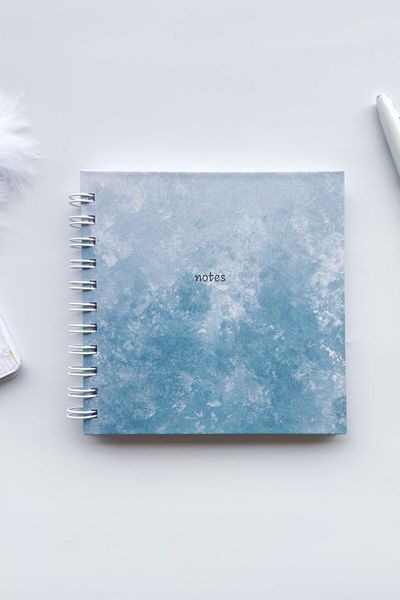 Martius Art 15X15 cm Square Hard Cover White Spiral Ruled Notepad / School Notebook Gray Marble Pattern