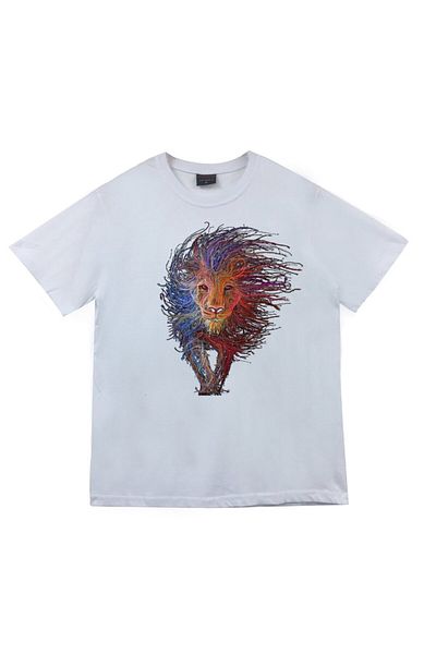 fame-stoned Λευκό μπλουζάκι Unisex 100% βαμβακερό με στάμπα Lion