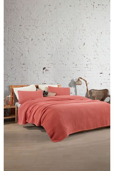 destinyhometex 100% Cotton Waffle Double Fringeless Bedspread 230X250/2 Pcs Pillowcases 50X70Cm