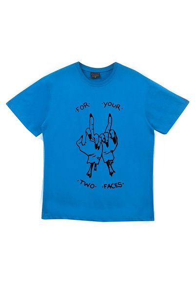 fame-stoned Μπλουζάκι Unisex Blue For Your Two Faces με στάμπα