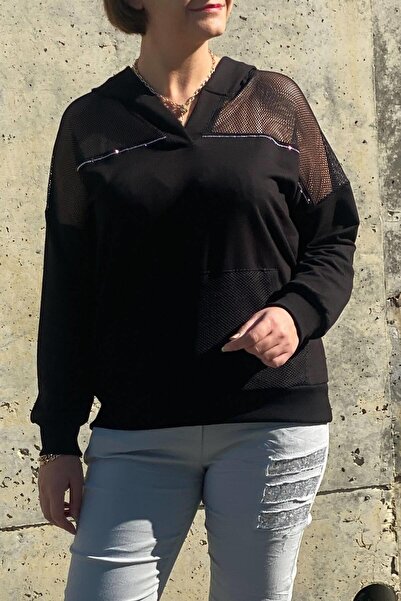 Mia Butik Women's Black Mesh Detailed Blouse