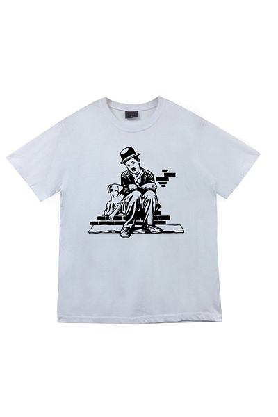 fame-stoned Μπλουζάκι Charlie Chaplin Printed Unisex 100% Cotton White T-shirt