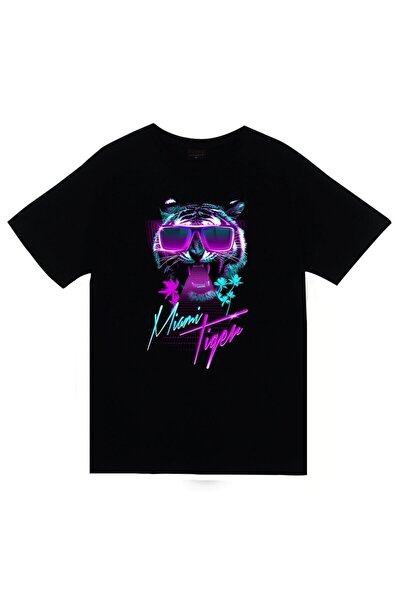 fame-stoned T-shirt Tiger Printed Unisex 100% βαμβακερό μαύρο