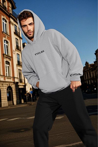 Vatkalimon Gray Thick Fleece Inside Oversize Hooded Hoodie Sweatshirt
