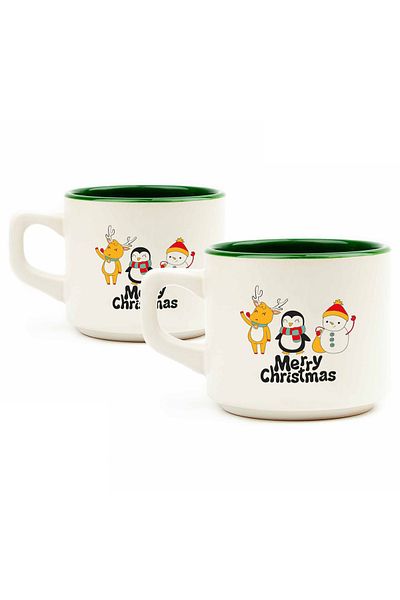 PALTO TASARIM Merry Christmas Penguin - White Venus Christmas Themed Set of 2 Mug