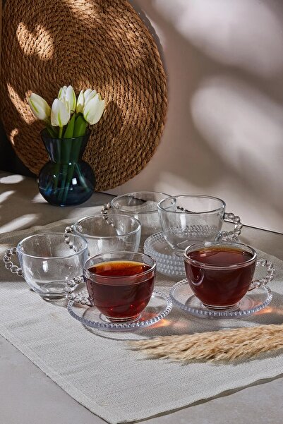 Evsun Home Collection 210ml Set of 6 Beaded Glass Teacups