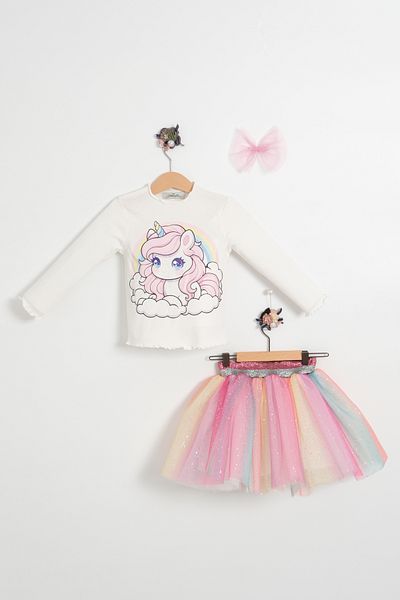 Milangel Costum cu mânecă lungă cu fustă tutu curcubeu unicorn