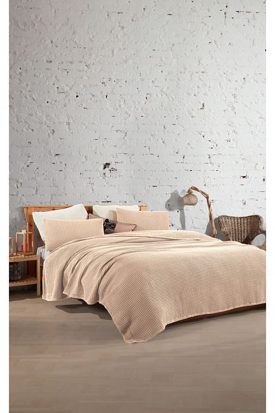 destinyhometex Двойно кувертюрно покривало за легло Mink 100% памук Waffle без ресни 220x240см / 2 калъфки за възглавници 50x70см