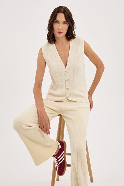 Mossta Σετ πλεκτό γιλέκο και παντελόνι Premium Ecru