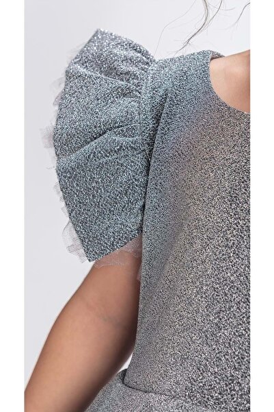 Mnk Baby&Kids Simli Şanzelize Kız Çocuk Abiye Elbise M00669 Gri