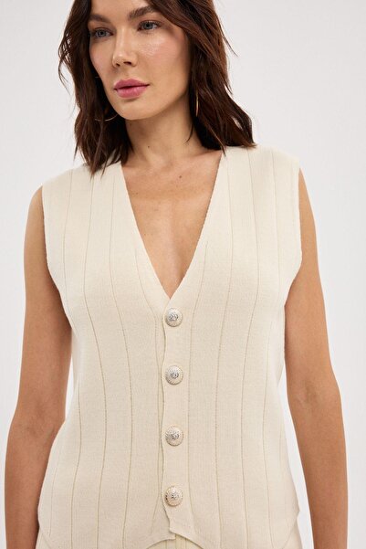 Mossta Σετ πλεκτό γιλέκο και παντελόνι Premium Ecru