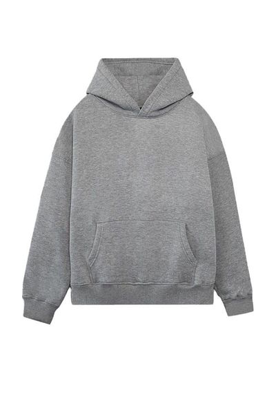 THE WHITE Women's Gray Cotton Kangaroo Pocket Hooded Sweatshirt