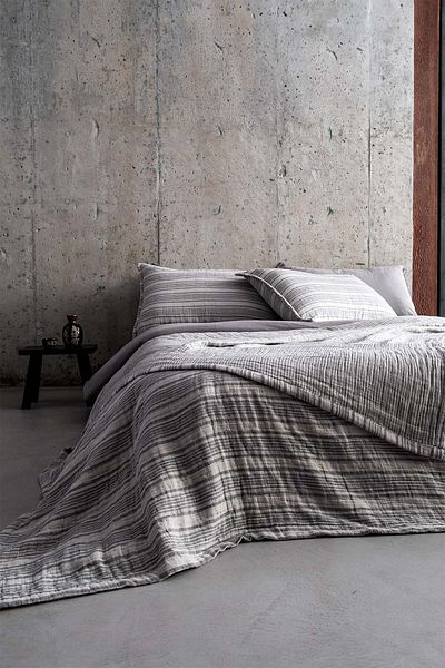 Barine Black/Grey Muslin Bedspread - 240X260