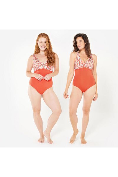 Decathlon Nabaiji Women's U-Cut Back Detailed Swimsuit - Red - Patterned - Rosy