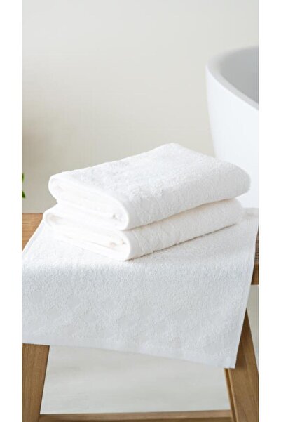 Bluenity 2-Piece Harem 100% Natural Cotton Hand / Face Towel Set 50X90 cm Cream