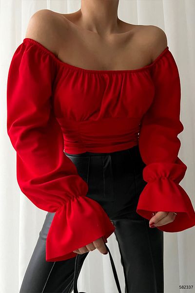 Deafox Red Imported Crepe Fabric Front Gathered Blouse