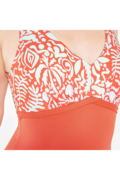 Decathlon Nabaiji Women's U-Cut Back Detailed Swimsuit - Red - Patterned - Rosy