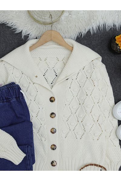 Modamorfo Strick-Cardigan mit Pompom-Schalkragen