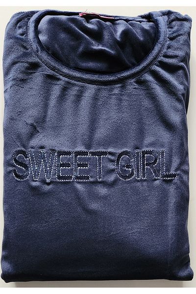 Modella Life Navy Blue Velvet Battal Mother's Pajama Set - 2326