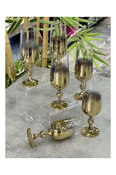 Doğudeko Czechoslavia Crystal 6-Piece Titanium Gold Coffee Glass