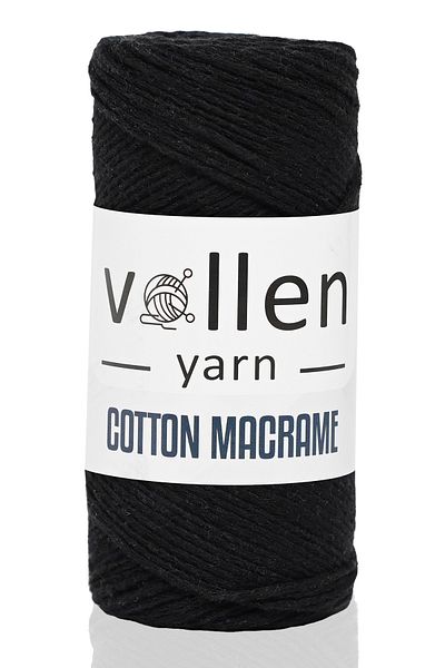 vollen yarn Premium Μαύρο Σχοινί Kotonom Macrame - Βαμβακερή αλυσίδα 2mm, Σχοινί τσάντας Supla