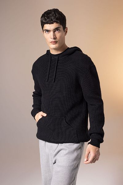 DeFacto Relax Fit Black Knitwear Sweater - Hooded, B8409Ax23Wn