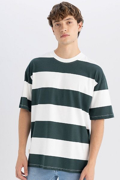 DeFacto Boxy Fit Kurzarm-T-Shirt aus Baumwolle mit Rundhalsausschnitt und Streifen 3166737