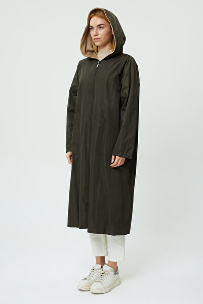 Veger Içi Kürklü Uzun Trençkot Yağmurluk