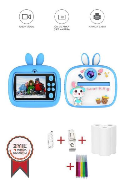 Torima Dijital Fotoğraf Makineleri Çocuk Termal Resim Kağıt Baskılı Yazıcı Kamera Video Makinesi Cmr18 Mavi
